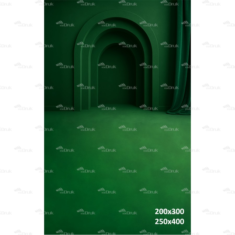 Tło fotograficzne artystyczne – zielona głębia z potrójnym łukiem i zasłoną | 3697